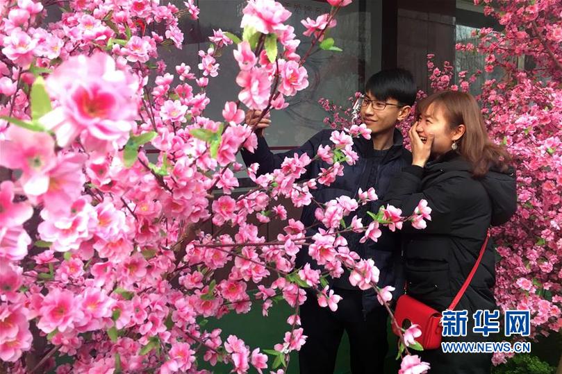 (新華網(wǎng))(2)山東濟(jì)南:人面桃花愛意濃